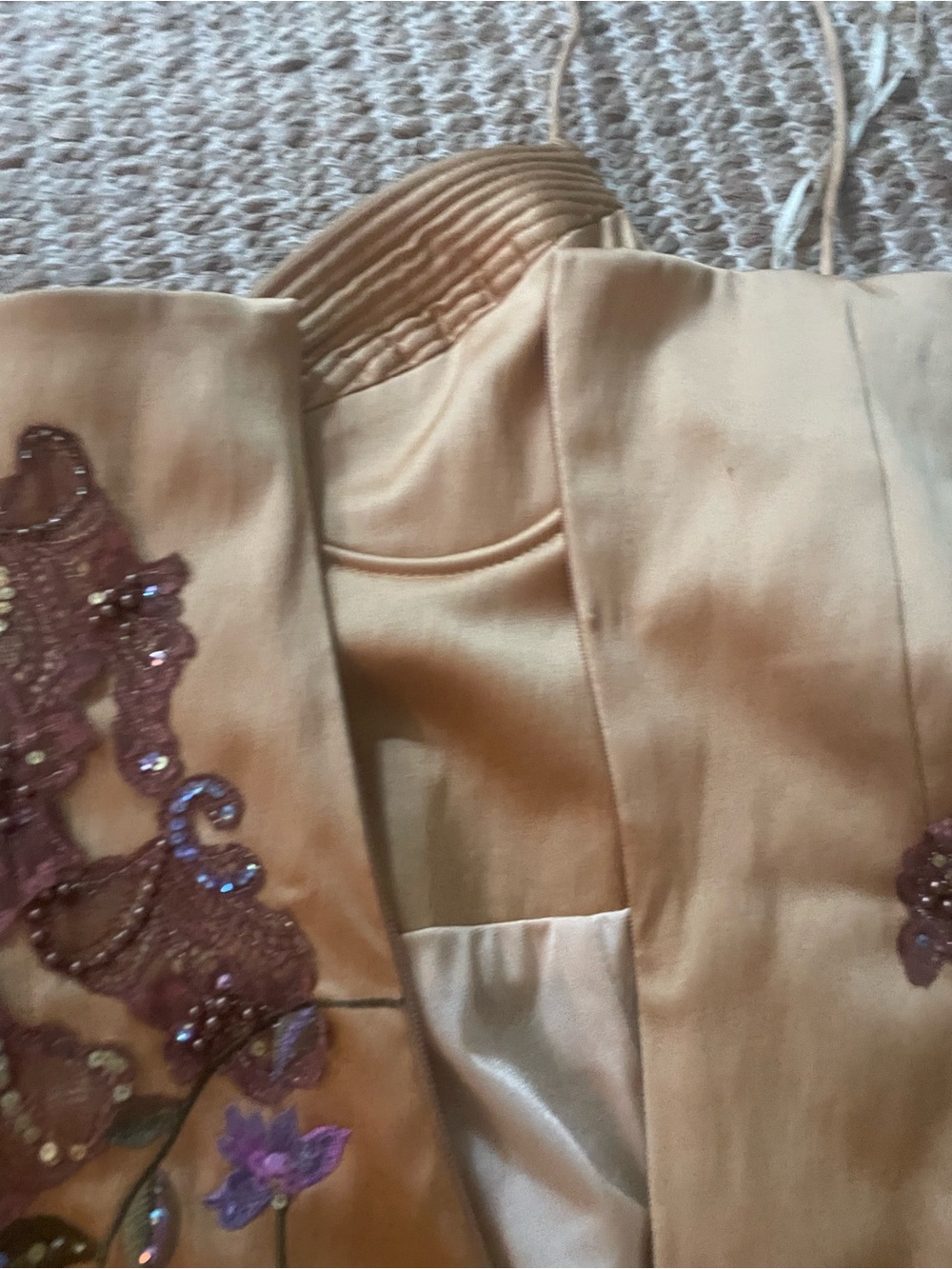 Gold Satin Lace Slip Dress with Floral Appliqué Mandalay Designs - Picture 7 of 7